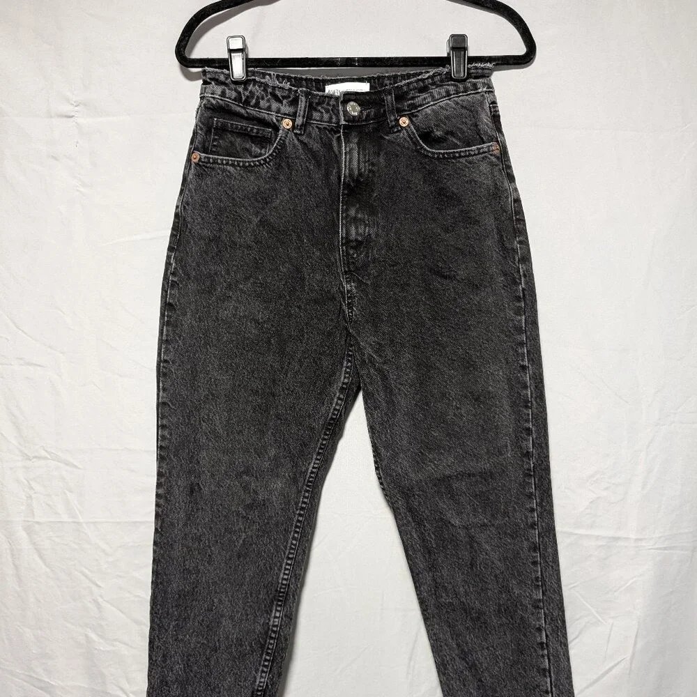 ZARA Women's VTG Style Black Acid Wash High Rise Mom Jeans Tapered Leg‎ Size 6